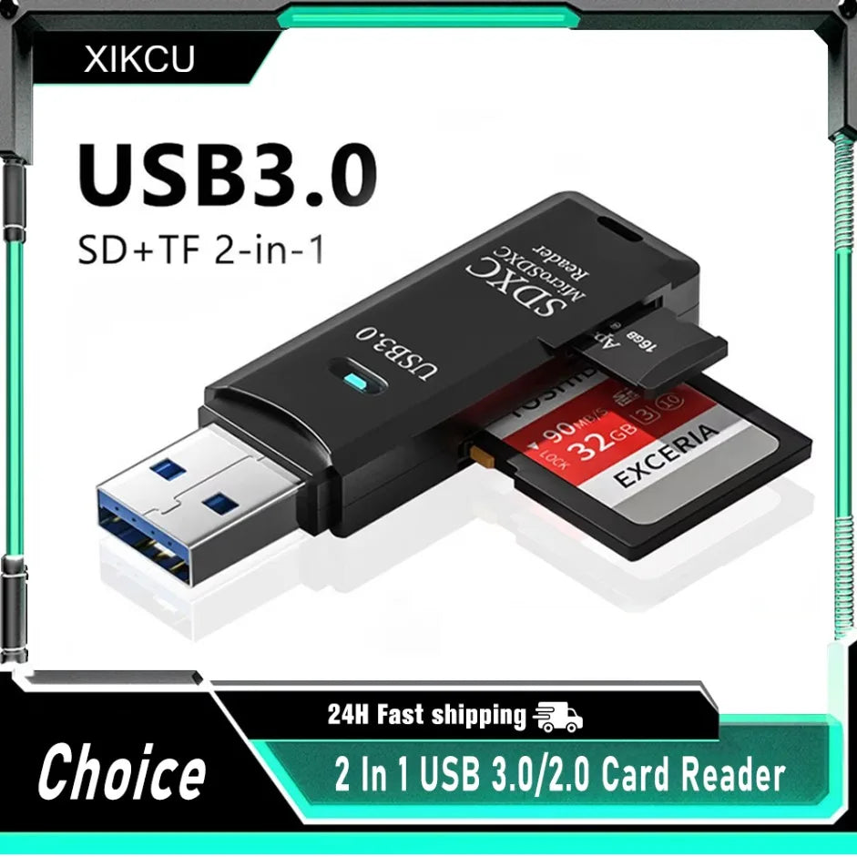 2 In 1 High-Speed USB 3.0/2.0 Card Reader TF+SD VXN
