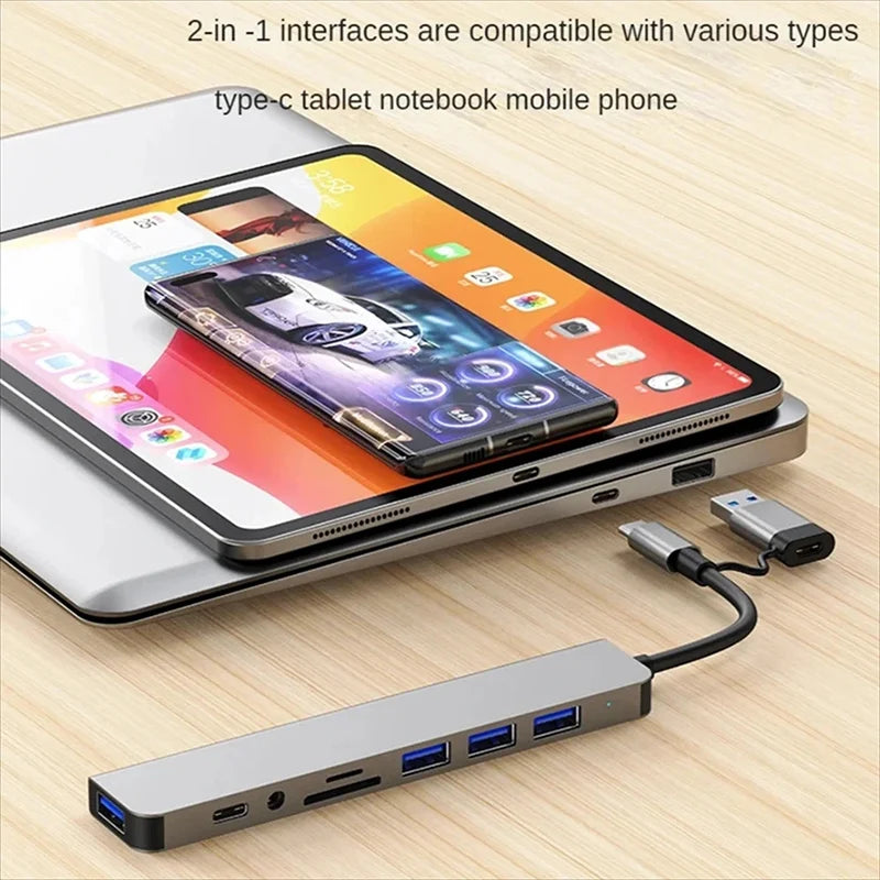 8 in 1 USB C Hub USB Splitter with TF/SD Reader VXN