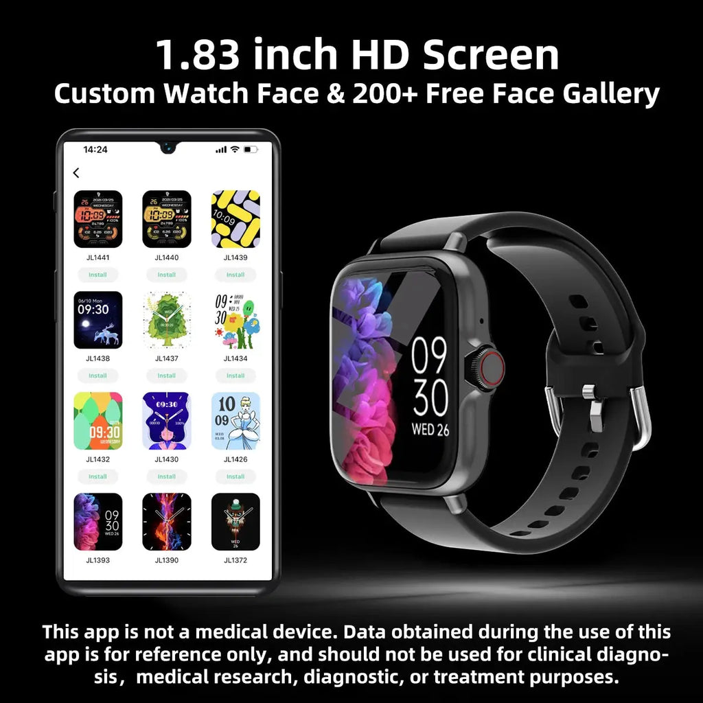 1.83'' Waterproof Smart Watch with Message Answer Call Sleep Monitoring Sports Pedometer Information Alerts For iPhone Android VXN