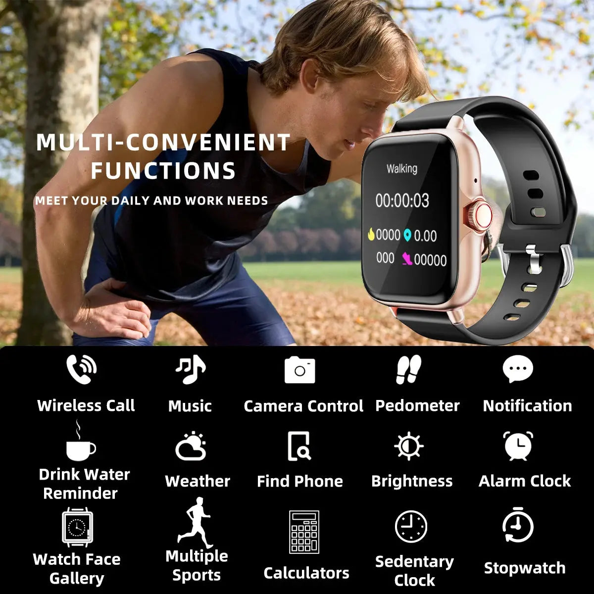 1.83'' Waterproof Smart Watch with Message Answer Call Sleep Monitoring Sports Pedometer Information Alerts For iPhone Android VXN