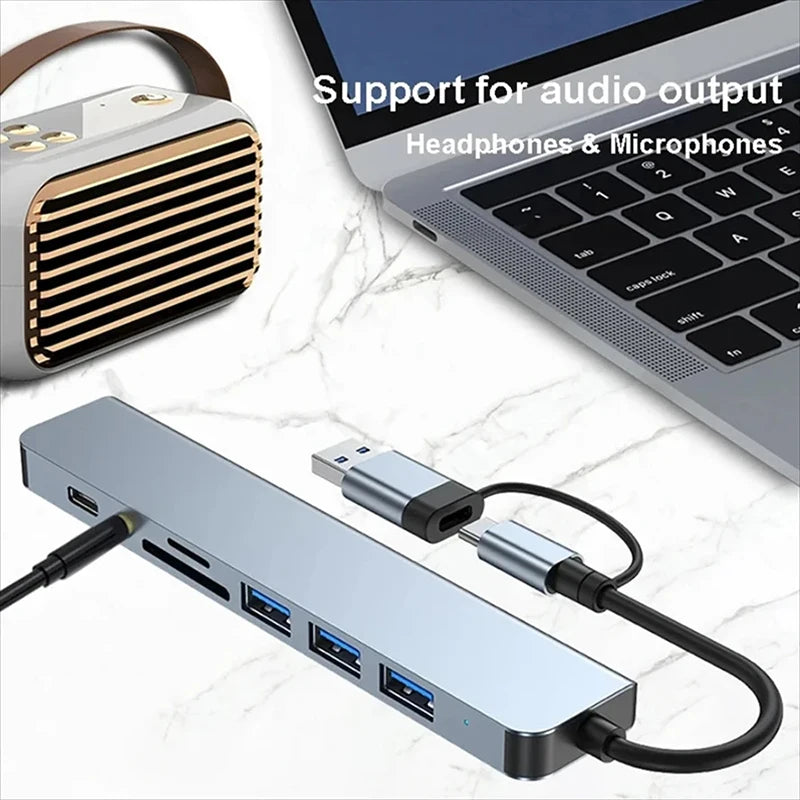 8 in 1 USB C Hub USB Splitter with TF/SD Reader VXN