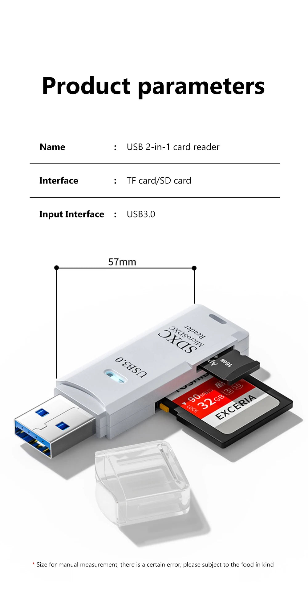 2 in 1 USB 3.0 Card Reader Micro TF SD Adapter VXN