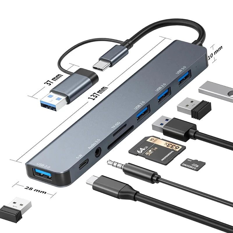 8 in 1 USB C Hub USB Splitter with TF/SD Reader VXN